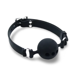 Sort Ball Gag i silikone med justerbar strop.